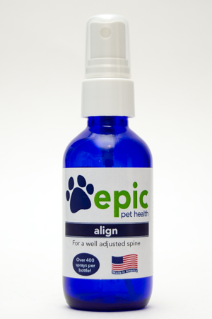 The Align supplement relaxes your pet's spinal nerves and muscles. It simulates a chiropractic adjustment to reduce pain. Does your pet have an injury or chronic health problem? Align helps your pet get back to normal faster. Easy to use - spray on the body, food & water. Made in USA.