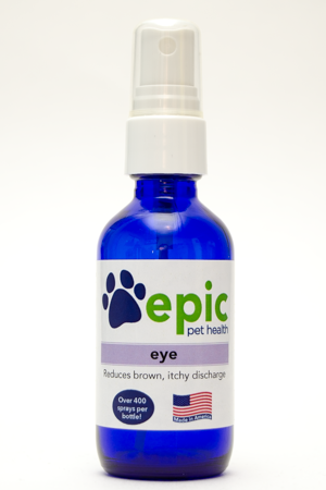 Eye All Natural Pet Supplement to Decrease Brown Discharge and Improve Eye Health. Easily mist over face and put in food and water. Does not prevent eye stains.