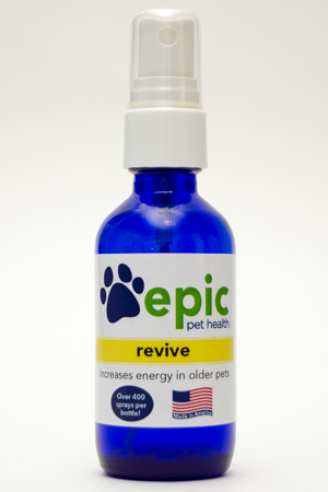 Revive Natural Remedy for Sick or Old Pets increases your pet's energy and helps them recover from injury or illness. It contains energy boosting multivitamins for restoring their vital life force. Easy to use simply spray the body, food and water. All Epic Pet Health products are human grade, odorless & tasteless.